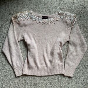Vintage 80s Raoul pink sequin white sweater Small silk glam fairy knit sweater